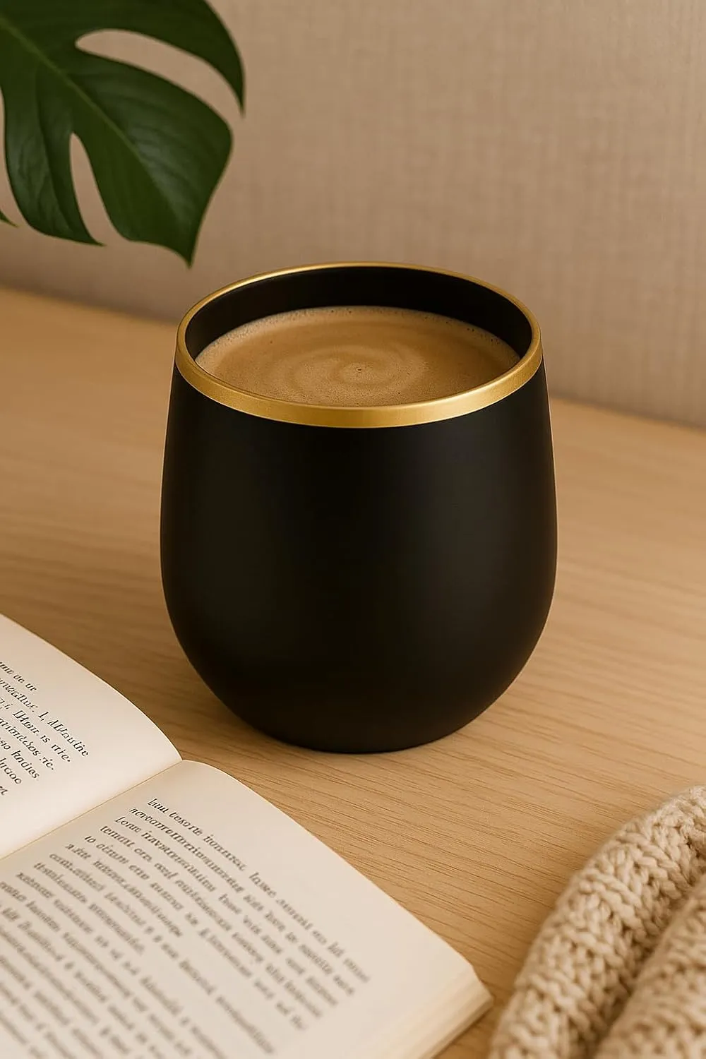 40 count Unbreakable Stemless Plastic Wine Champagne Whiskey Glasses Elegant Durable Disposable Indoor Outdoor Ideal for Home, Office, Bars, Wedding, 12 Ounce Cups Black Gold Rim Matte