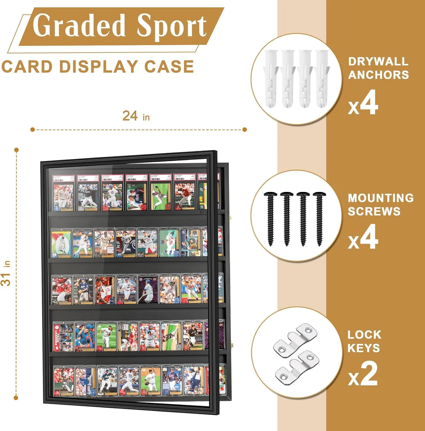 40 Large Baseball Card Display Case Graded Sports Card Display Frame Trading Cards Wooden Wall Cabinet with UV Protection Acrylic Front for Football Basketball Hockey Cards Collection