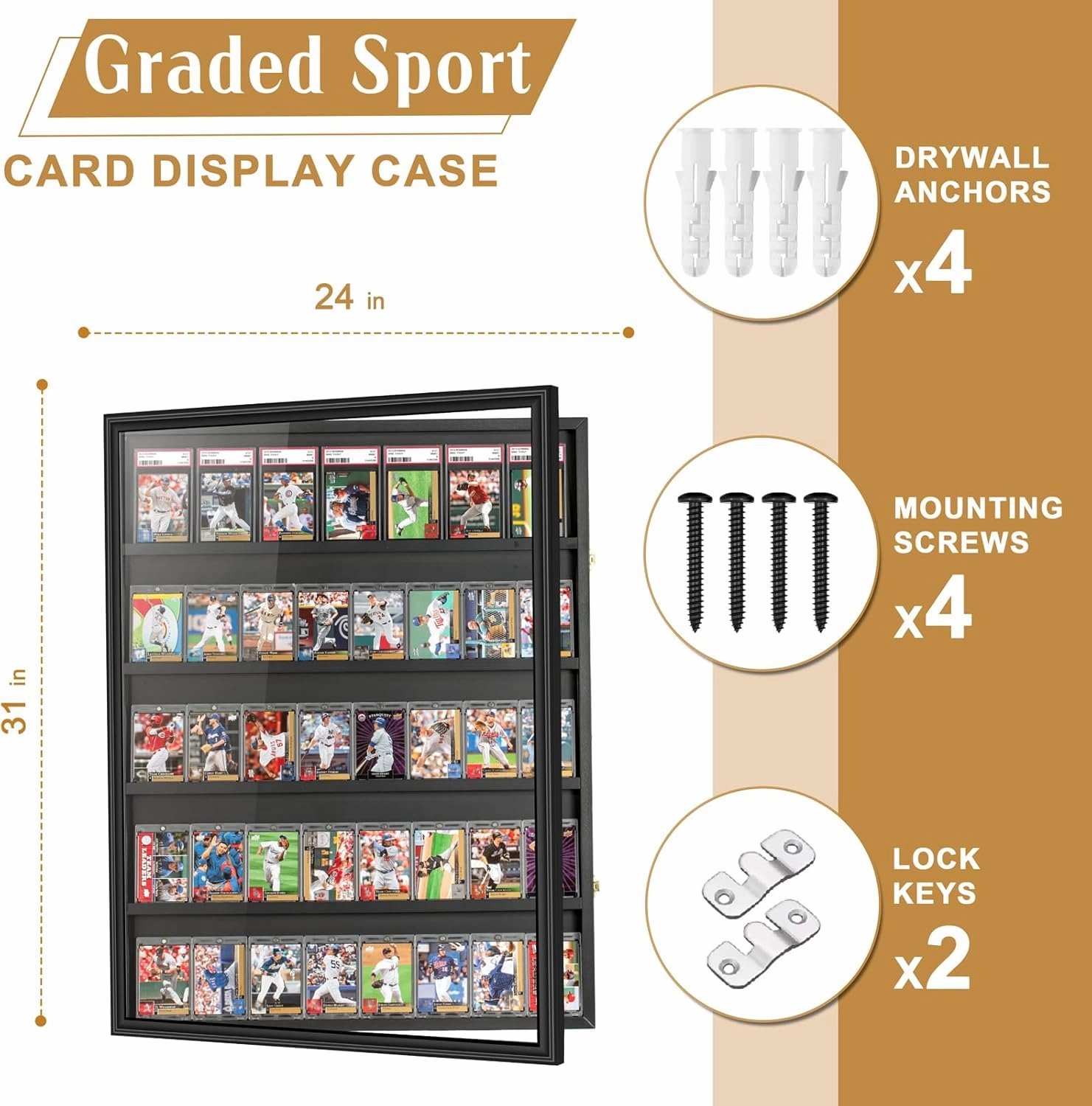 40 Large Baseball Card Display Case Graded Sports Card Display Frame Trading Cards Wooden Wall Cabinet with UV Protection Acrylic Front for Football Basketball Hockey Cards Collection