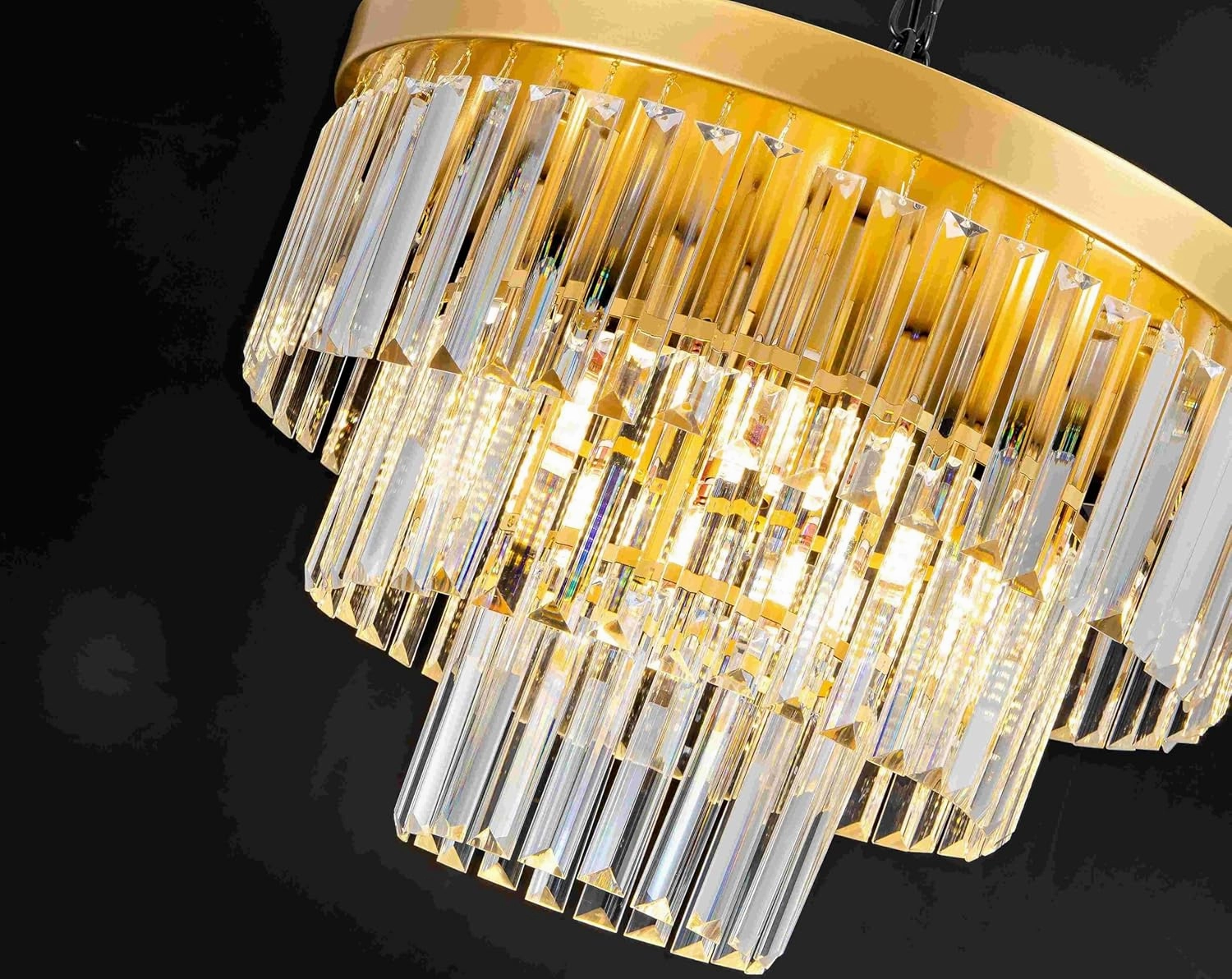 4-Light Gold Crystal Ceiling Light 17" Semi-Flush Modern Luxury Crystal Ceiling Light 3-Tier Flush Mount K9 Light Fixture for Dining Room Living Room Kitchen Entryway Bedroom