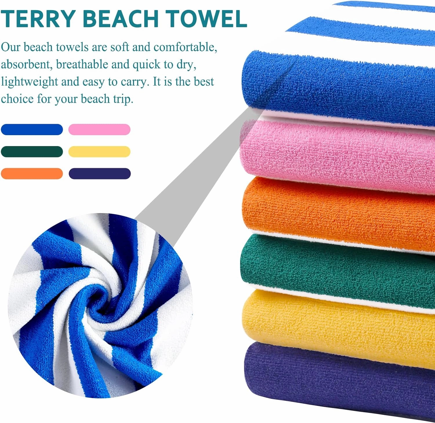 4 Packs Oversized Stripe Beach Towel Thin Terry Set for Women Men 72X40 in Absorbent Big Extra Large XL Clearance Travel FamiliesTowels Accessories Essentials Adults Gift Blue Pink Yellow Green
