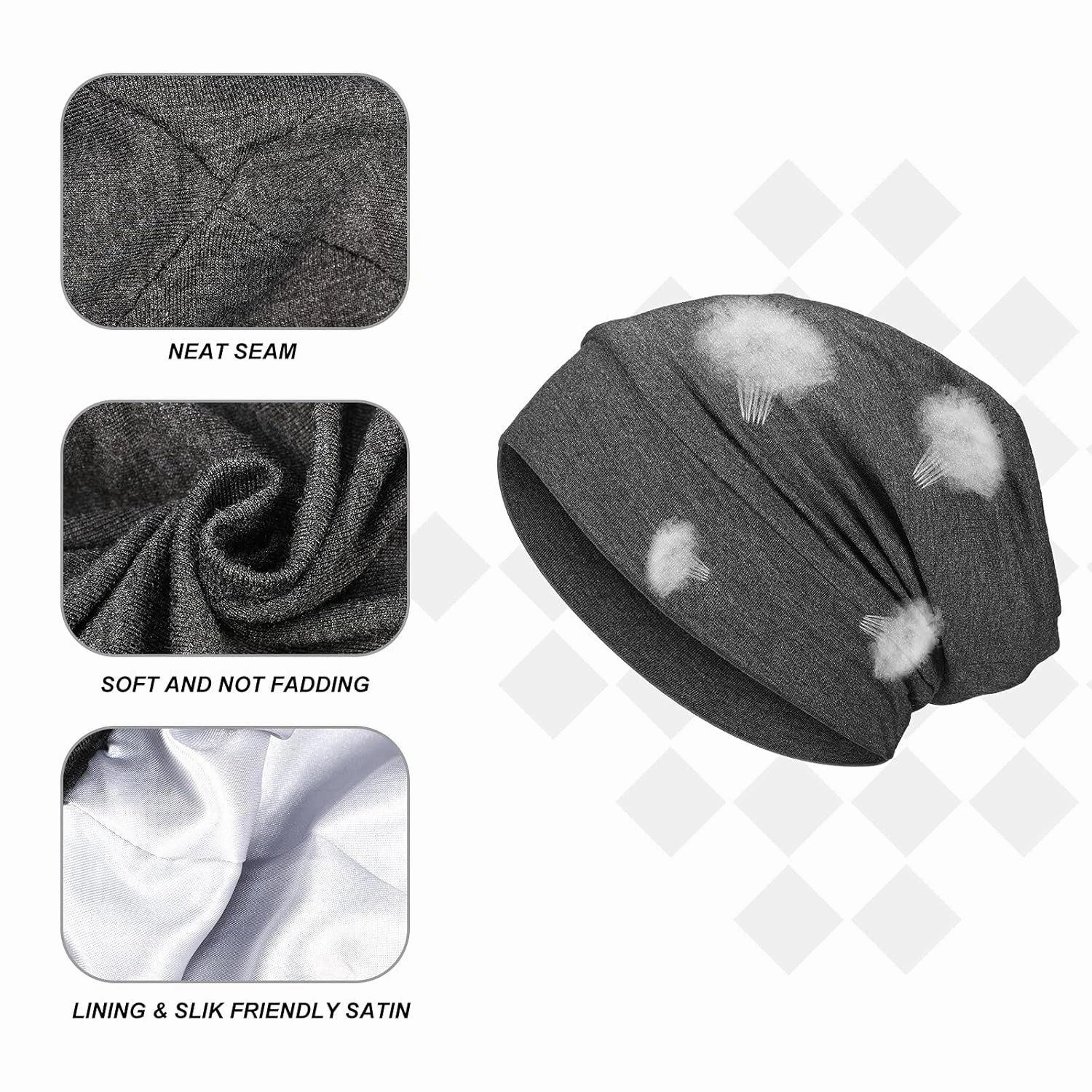 4 Pieces Satin Lined Hair Cover Satin Sleep Bonnet Adjustable-Designed Sleeping Beanie Stay on No Fading Cap for Men