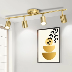 4 Ways Track Lighting, Rotatable Heads Tracks Light, Track Lightings Fixtures Ceiling with Foldable Arms, Modern Gold Tracks Light for Kitchen, Living Room, Hallway(Bulbs Not Included)