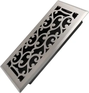4x10 Inches Heavy Duty Walkable Floor Register - Easy Adjust Air Supply Lever Decorative Floor Vent Covers - Savannah Design Vent Covers for Home - Satin Nickel