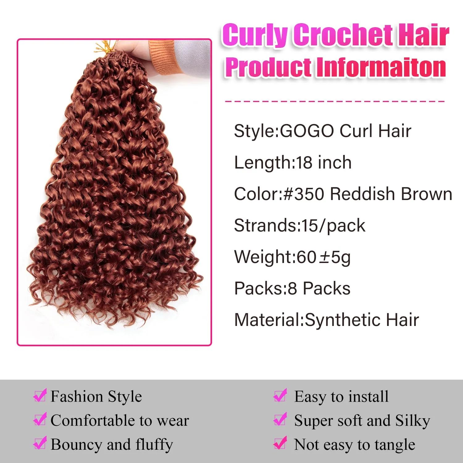 8 Packs Curly Crochet Hair for Women GoGo Curl Crochet Hair Deep Wave Braiding Hair,Synthetic Bohemian Crochet Braid Water Wave Crochet Hair Extensions