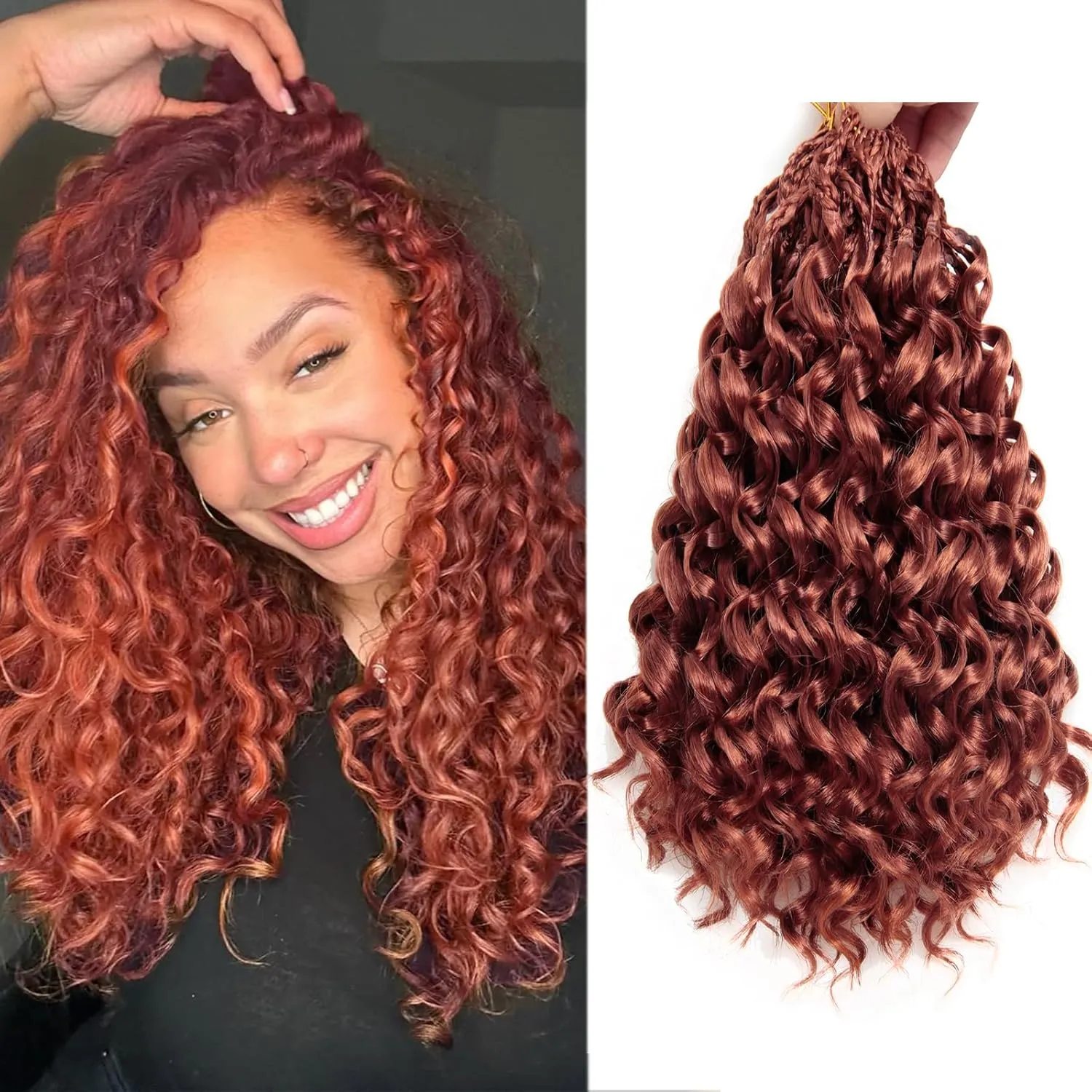 8 Packs GoGo Curl Crochet Hair 14 Inch Curly Crochet Hair for Women Reddish Brown Water Wave Beach Curl Deep Crochet Braids Synthetic Braiding Hair Extensions