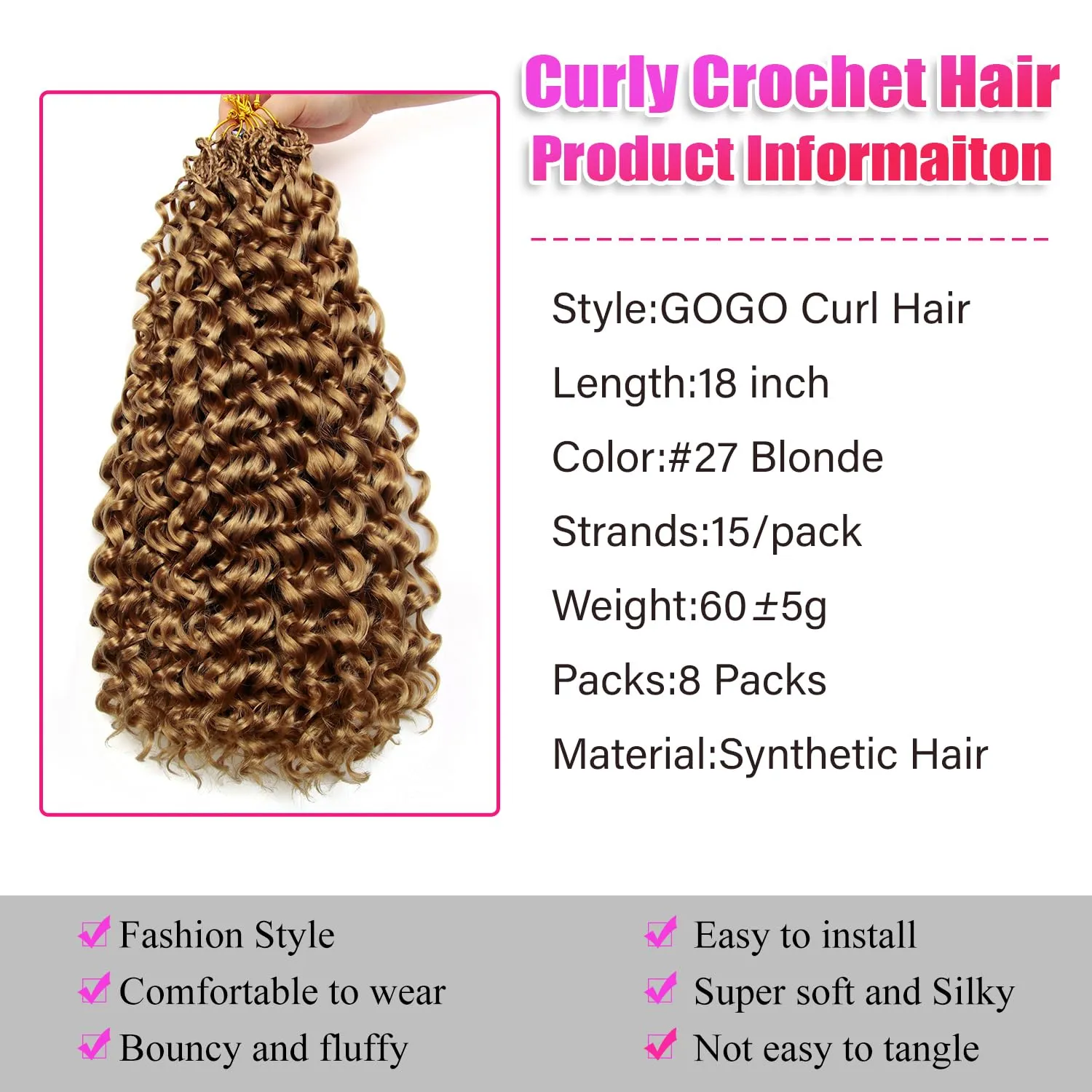 8 Packs Gogo Curl Crochet Hair Blonde Ocean Wave Crochet Hair Pre Looped Beach Curl Hair Extensions Crochet Hair for Black Women 18 Inch
