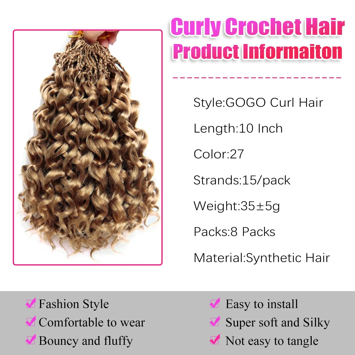 8 Packs Gogo Curl Crochet Hair Blonde Ocean Wave Crochet Hair Pre Looped Synthetic Beach Curl Hair Extensions Blonde Braiding Hair for Women 10 Inch