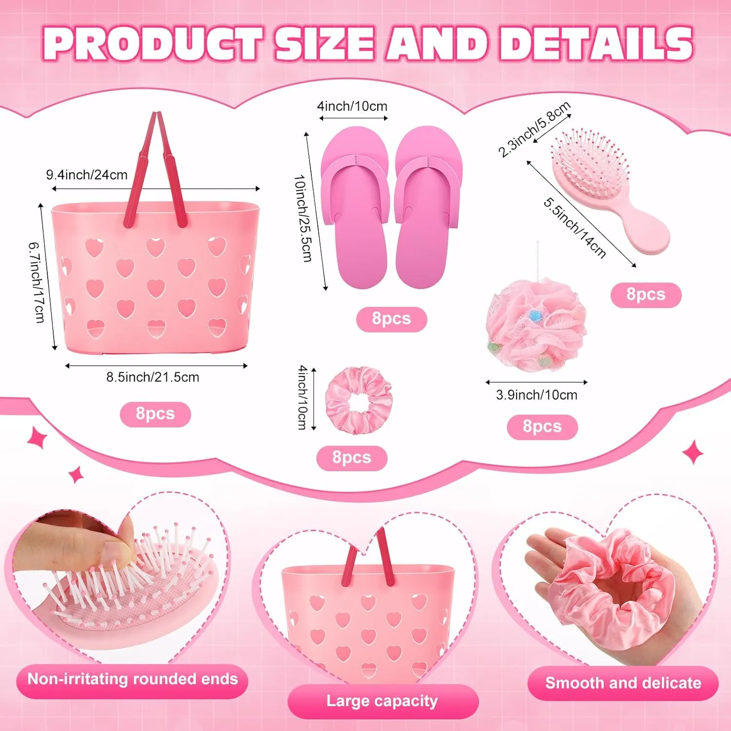 88 Pcs Spa Party Supplies 8 Sets Sleepover Party Favors with Pink Storage Basket Mixing Bowl Set Mirror Headband Scrunchies Hair Brush Loofah Disposable Slipper for Spa Sleepover Birthday (Pink, 8)