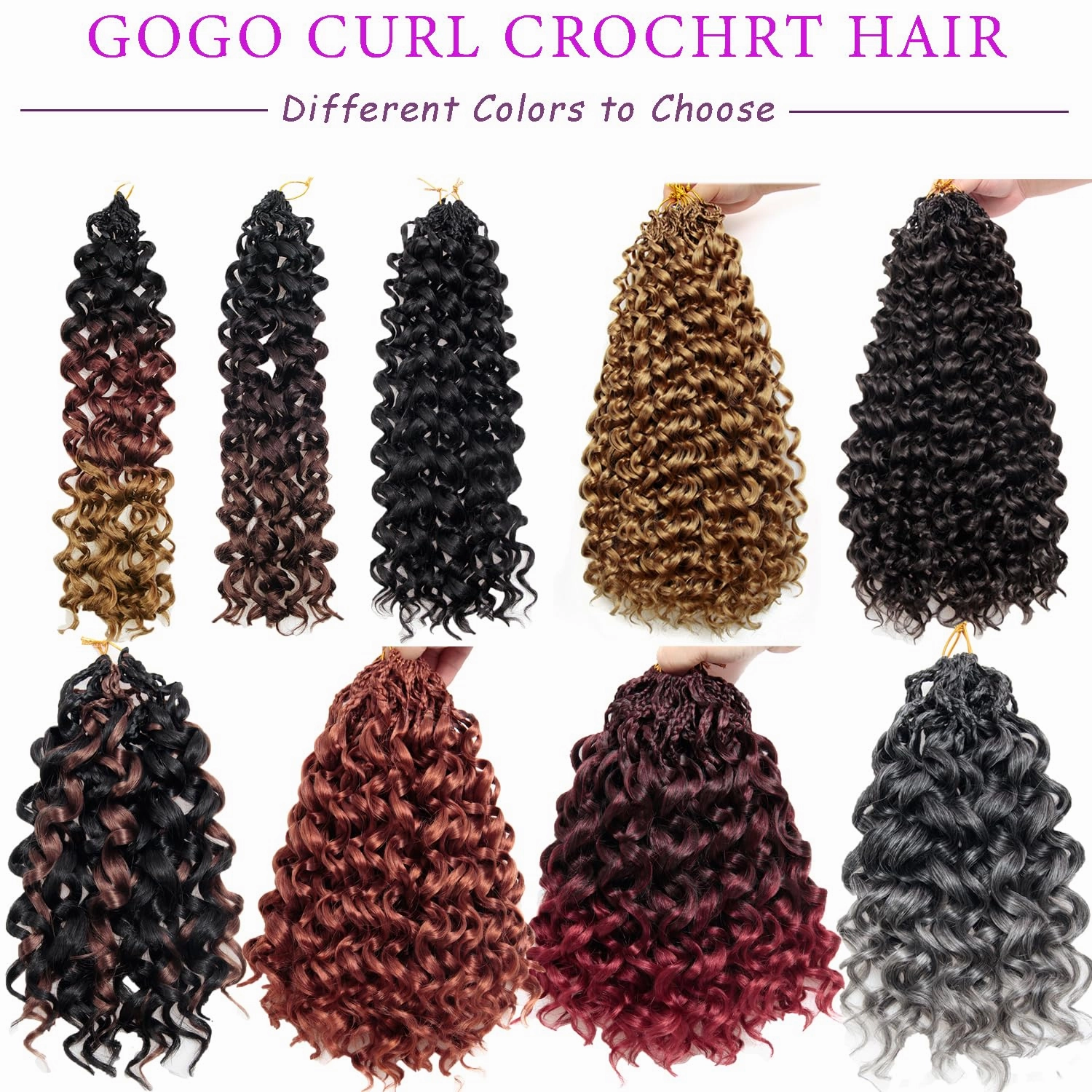8 Packs GoGo Curl Crochet Hair 18 Inch Curly Crochet Hair for Women Water Wave Beach Curl Deep Crochet Braids Synthetic Braiding Hair Extensions