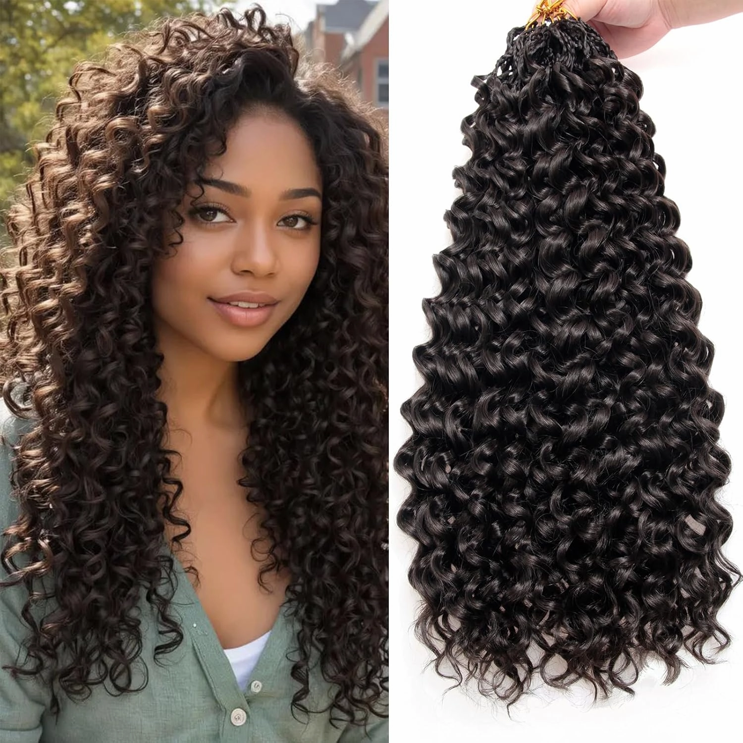 8 Packs GoGo Curl Crochet Hair 18 Inch Curly Crochet Hair for Women Water Wave Beach Curl Deep Crochet Braids Synthetic Braiding Hair Extensions