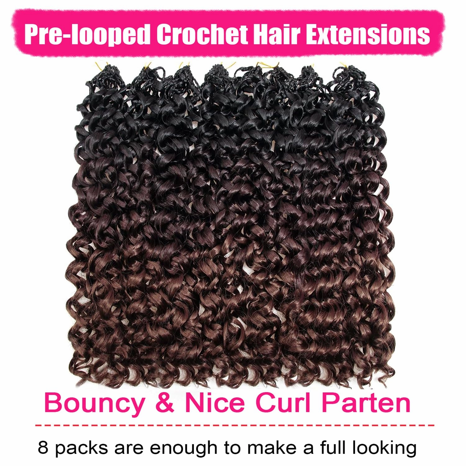 8 Packs GoGo Curl Crochet Hair 18 Inch Curly Crochet Hair for Women Water Wave Beach Curl Deep Crochet Braids Synthetic Braiding Hair Extensions
