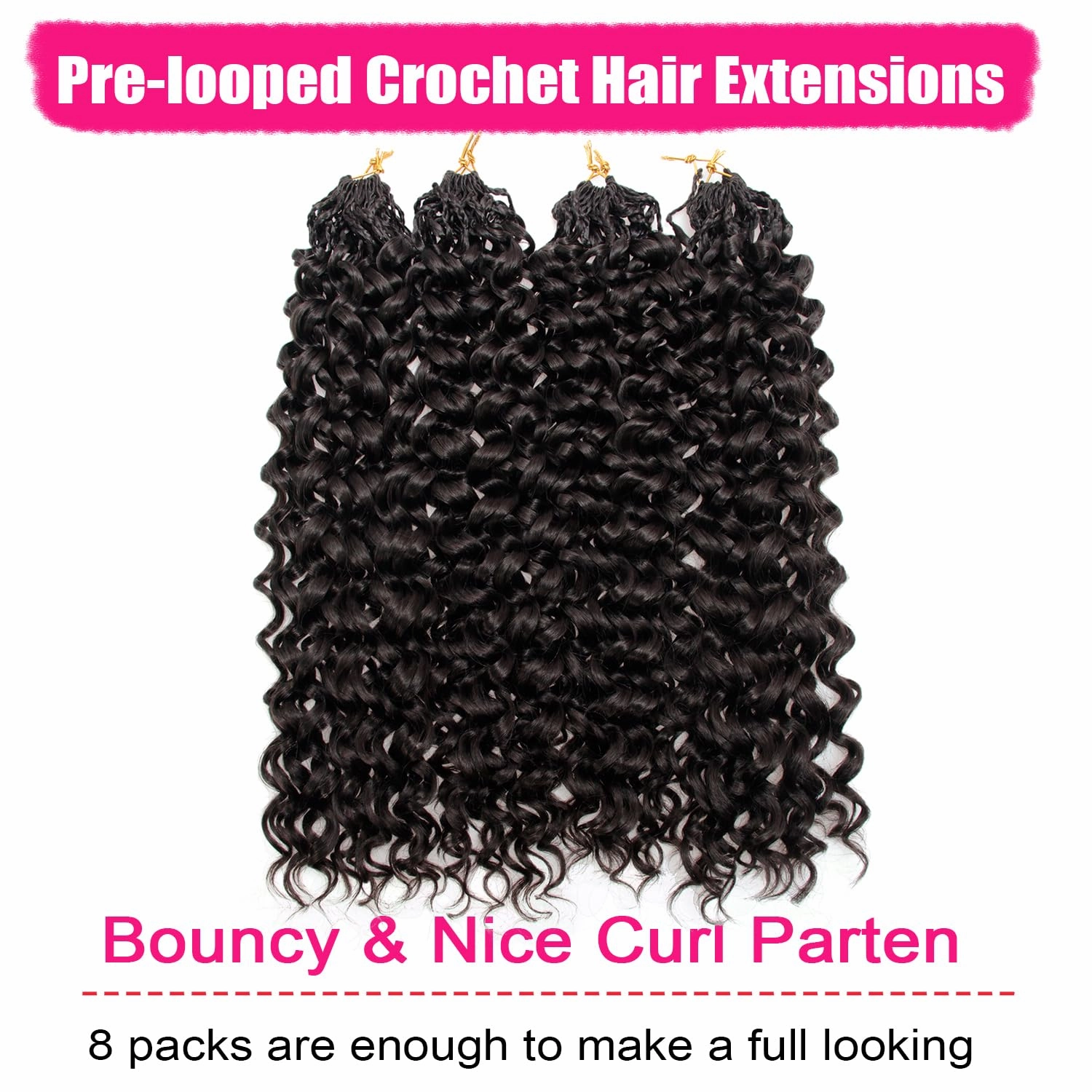 8 Packs GoGo Curl Crochet Hair 18 Inch Curly Crochet Hair for Women Water Wave Beach Curl Deep Crochet Braids Synthetic Braiding Hair Extensions