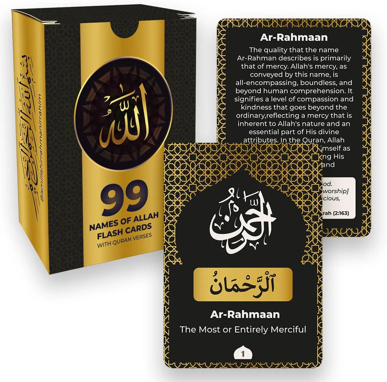 99 Names of Allah Flashcards with Quran Verses (Dual Language Arabic & English - Al Asma ul Husna) Ramadan - Eid Muslim İslamic Gifts