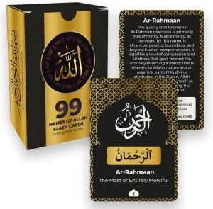 99 Names of Allah Flashcards with Quran Verses (Dual Language Arabic & English - Al Asma ul Husna) Ramadan - Eid Muslim İslamic Gifts