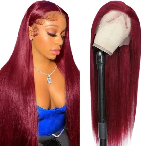 99J Burgundy Lace Front Wigs Human Hair 13x6 HD Lace Front Wigs Human Hair Pre Plucked with Baby Hair 180% Density 32 Inch Straight Burgundy Wig Human Hair for Women