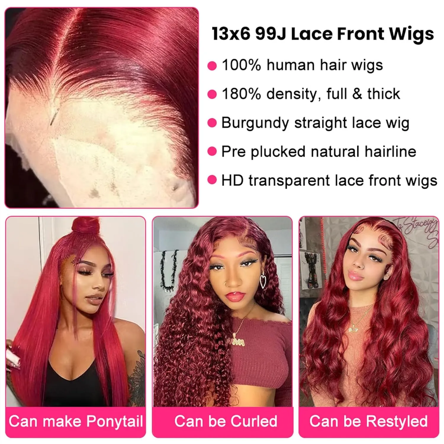 99J Burgundy Lace Front Wigs Human Hair 13x6 HD Lace Front Wigs Human Hair Pre Plucked with Baby Hair 180% Density 32 Inch Straight Burgundy Wig Human Hair for Women