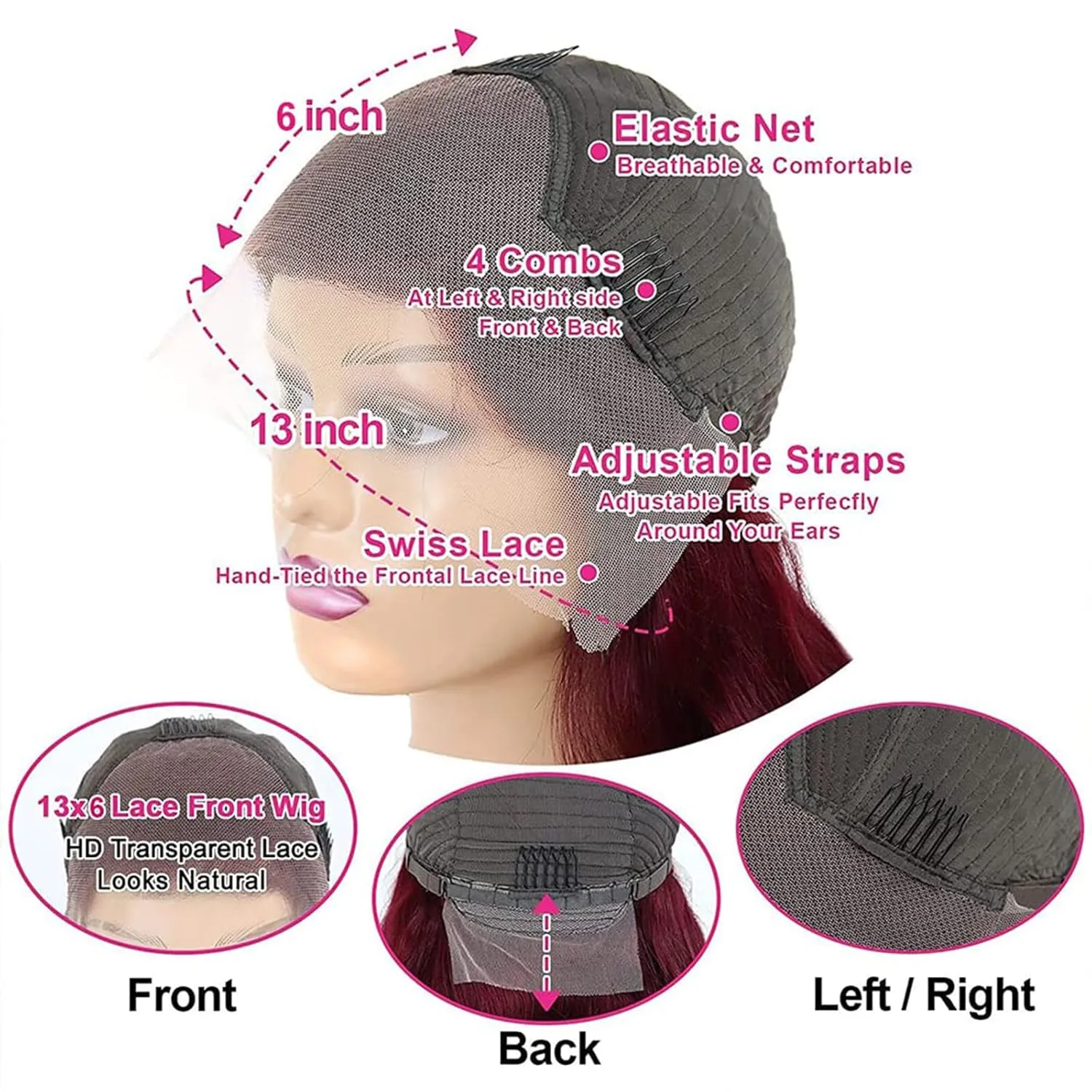99J Burgundy Lace Front Wigs Human Hair 13x6 HD Lace Front Wigs Human Hair Pre Plucked with Baby Hair 180% Density 32 Inch Straight Burgundy Wig Human Hair for Women