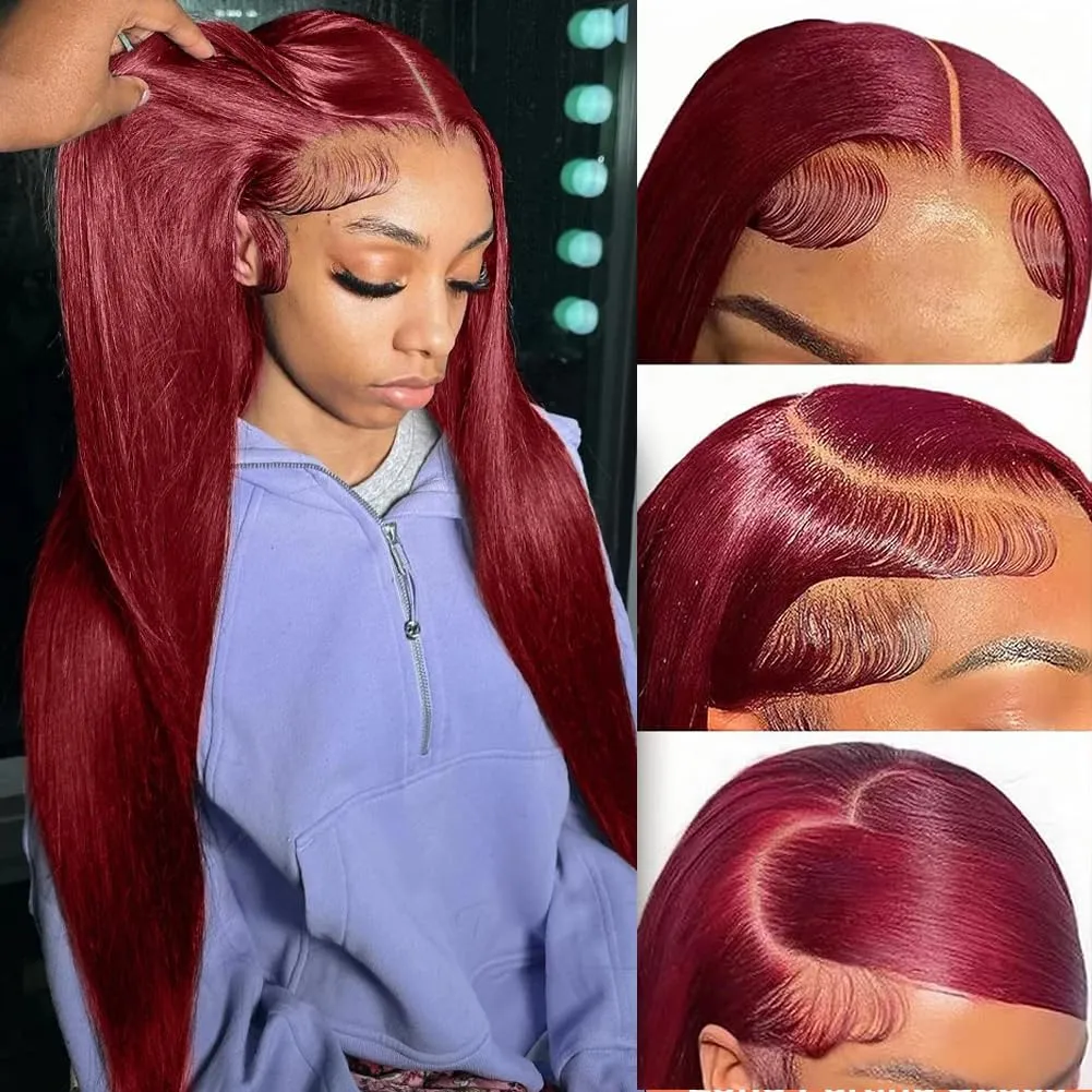 99J Burgundy Lace Front Wigs Human Hair 13x6 HD Lace Front Wigs Human Hair Pre Plucked with Baby Hair 180% Density 32 Inch Straight Burgundy Wig Human Hair for Women