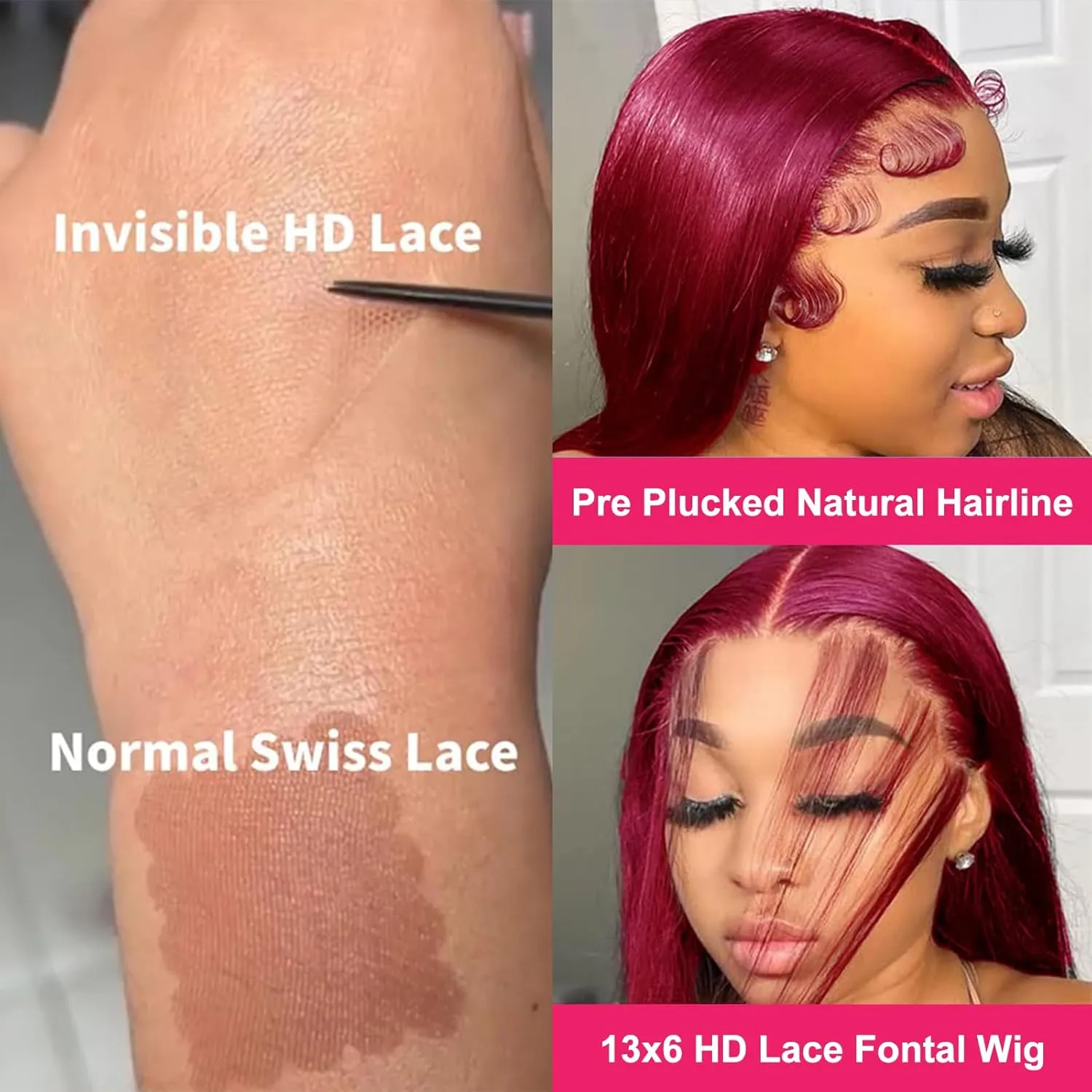 99J Burgundy Lace Front Wigs Human Hair 13x6 HD Lace Front Wigs Human Hair Pre Plucked with Baby Hair 180% Density 32 Inch Straight Burgundy Wig Human Hair for Women