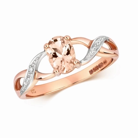 9ct Rose Gold Oval Morganite & Diamond Ring