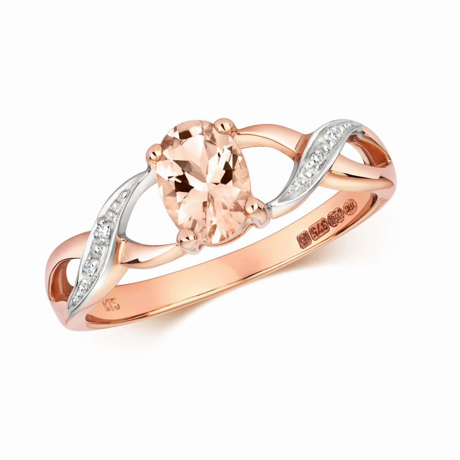 9ct Rose Gold Oval Morganite & Diamond Ring