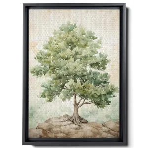 A Watercolor Of A Tree, In The Style Of Light Emerald And Beige, Charming Character Illustrationswarm Color Palettes, Wallpaper, Canvas Prints