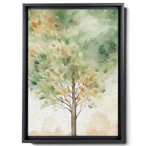 A Watercolor Of A Tree, In The Style Of Light Emerald And Beige, Charming Character Illustrationswarm Color Palettes, Wallpaper, Decor Canvas