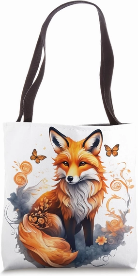A Beautiful Red Fox, Florals, Flower Elements, Wildlife Tote Bag