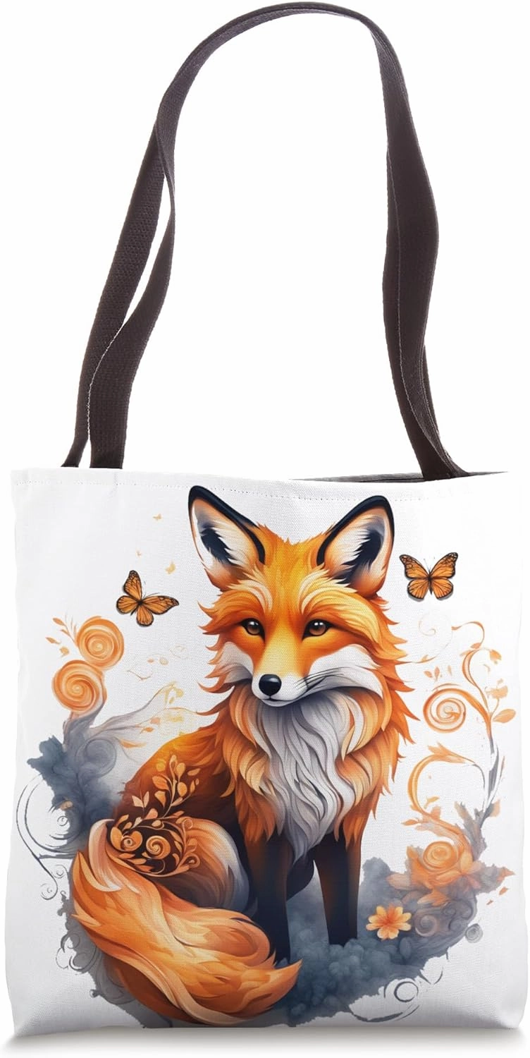 A Beautiful Red Fox, Florals, Flower Elements, Wildlife Tote Bag