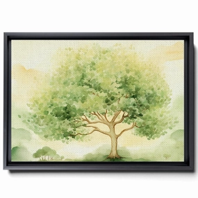 A Watercolor Of A Tree, In The Style Of Light Emerald And Beige, Charming Character Illustrationswarm Color Palettes, Wallpaper, Canvas