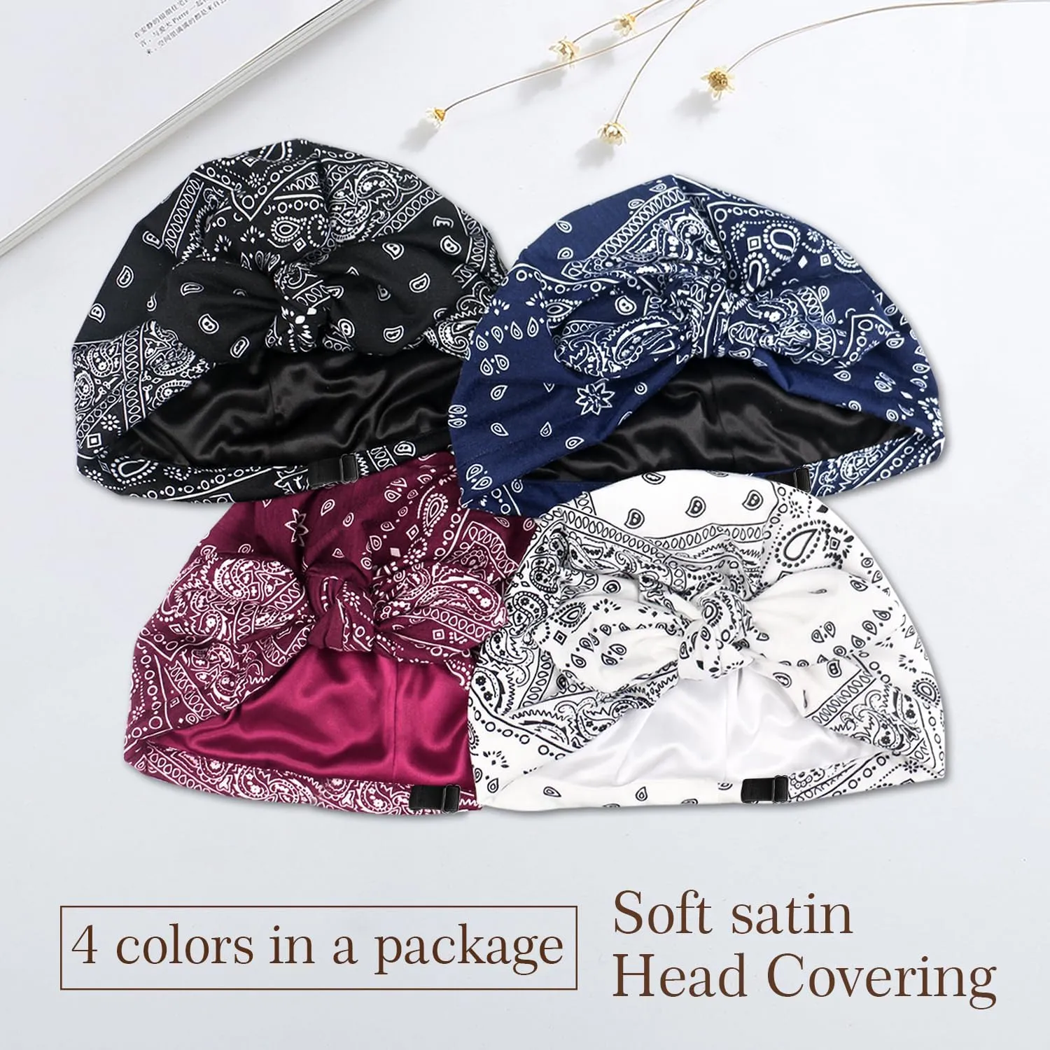 Ababalaya Satin Lined Beanies for Women Chemo Headwear Silky Lined Cotton Sleeping Cap