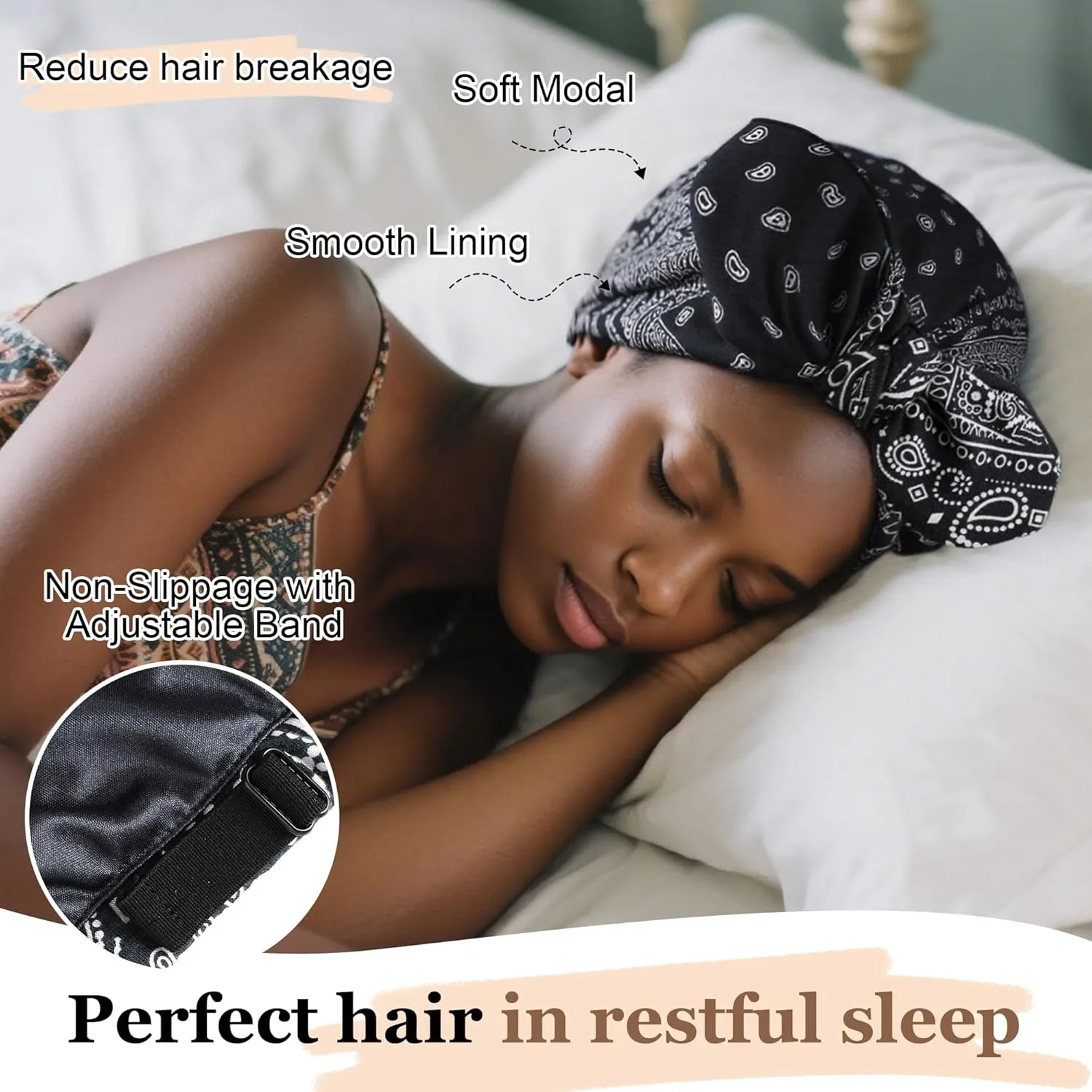 Ababalaya Satin Lined Beanies for Women Chemo Headwear Silky Lined Cotton Sleeping Cap