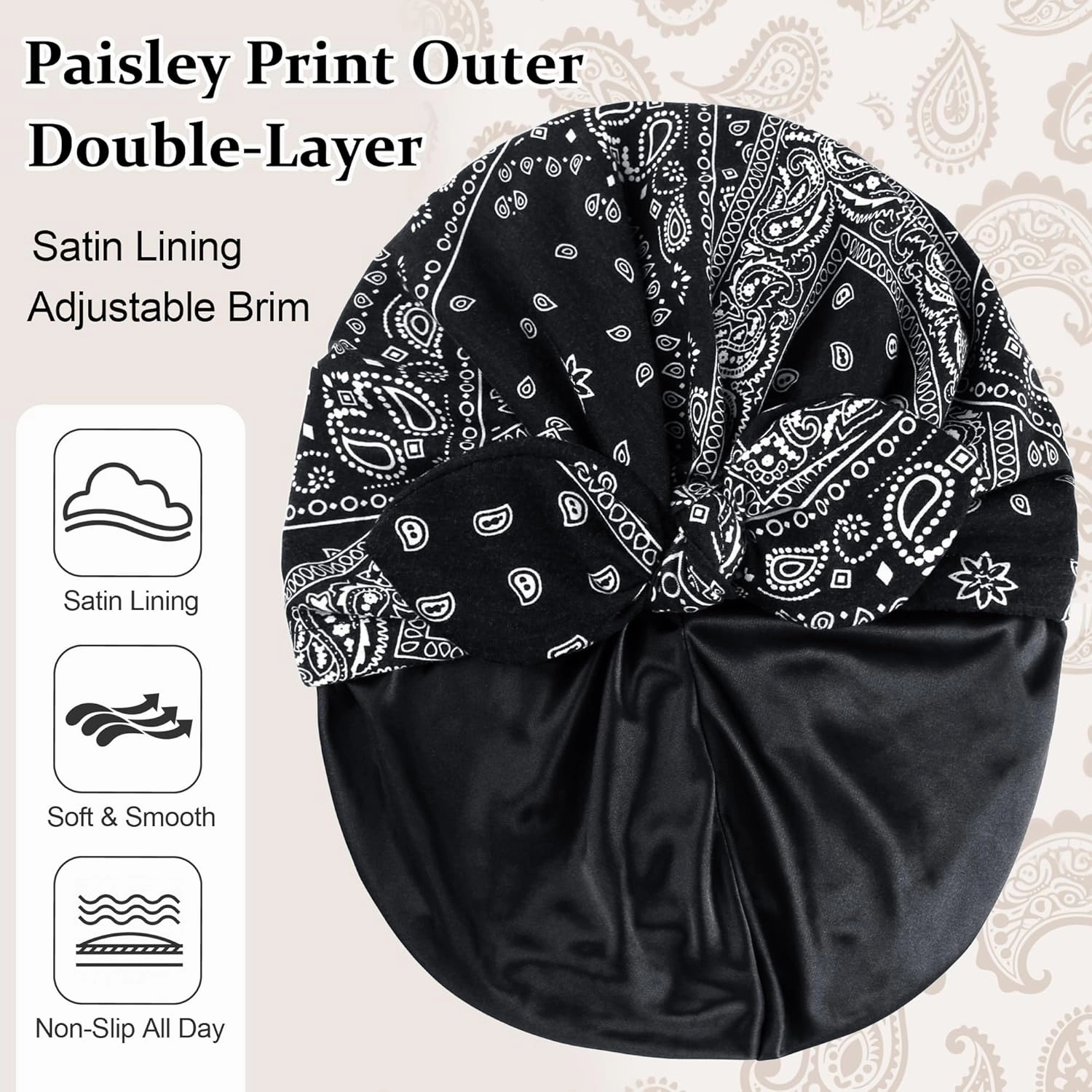 Ababalaya Satin Lined Beanies for Women Chemo Headwear Silky Lined Cotton Sleeping Cap