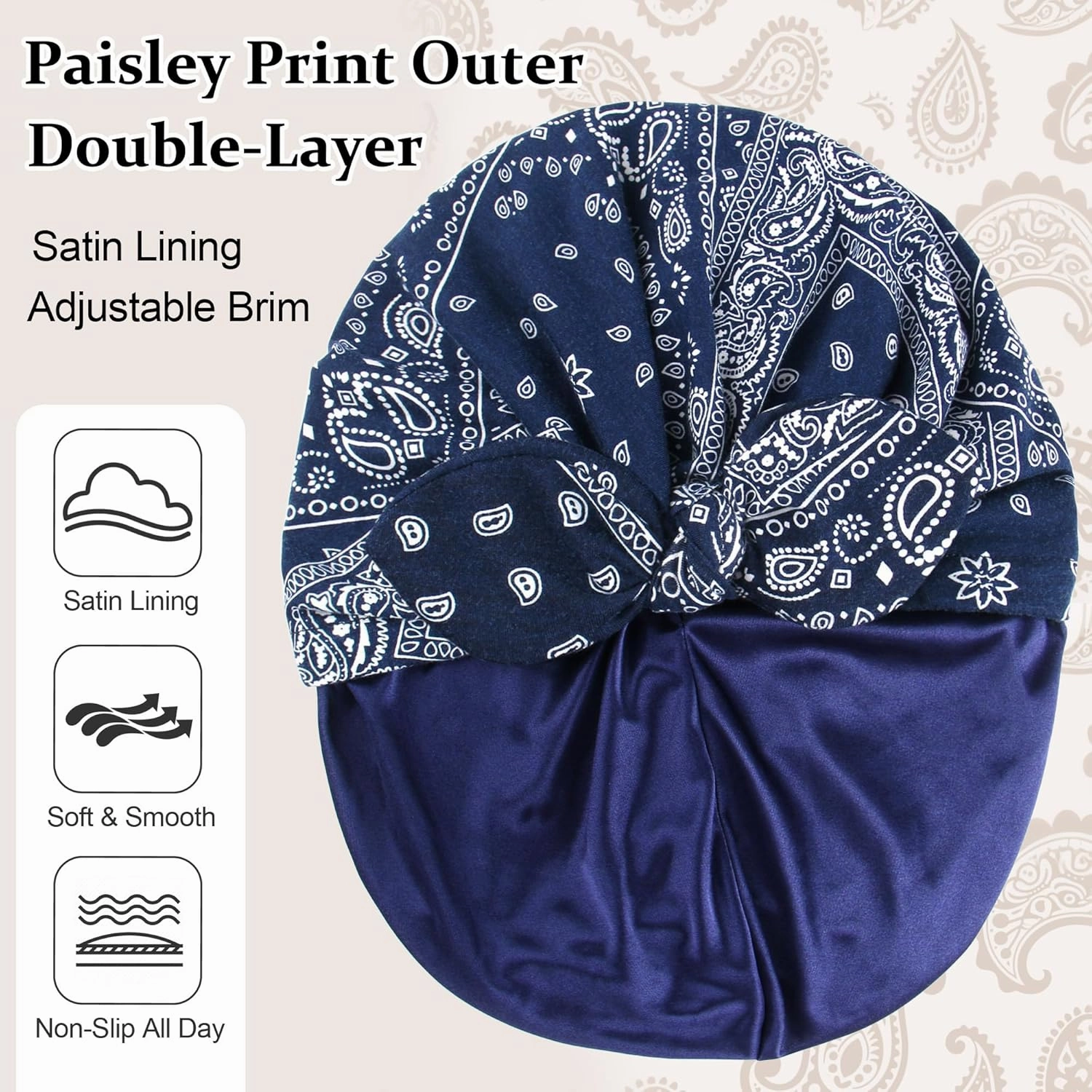 Ababalaya Satin Lined Beanies for Women Chemo Headwear Silky Lined Cotton Sleeping Cap