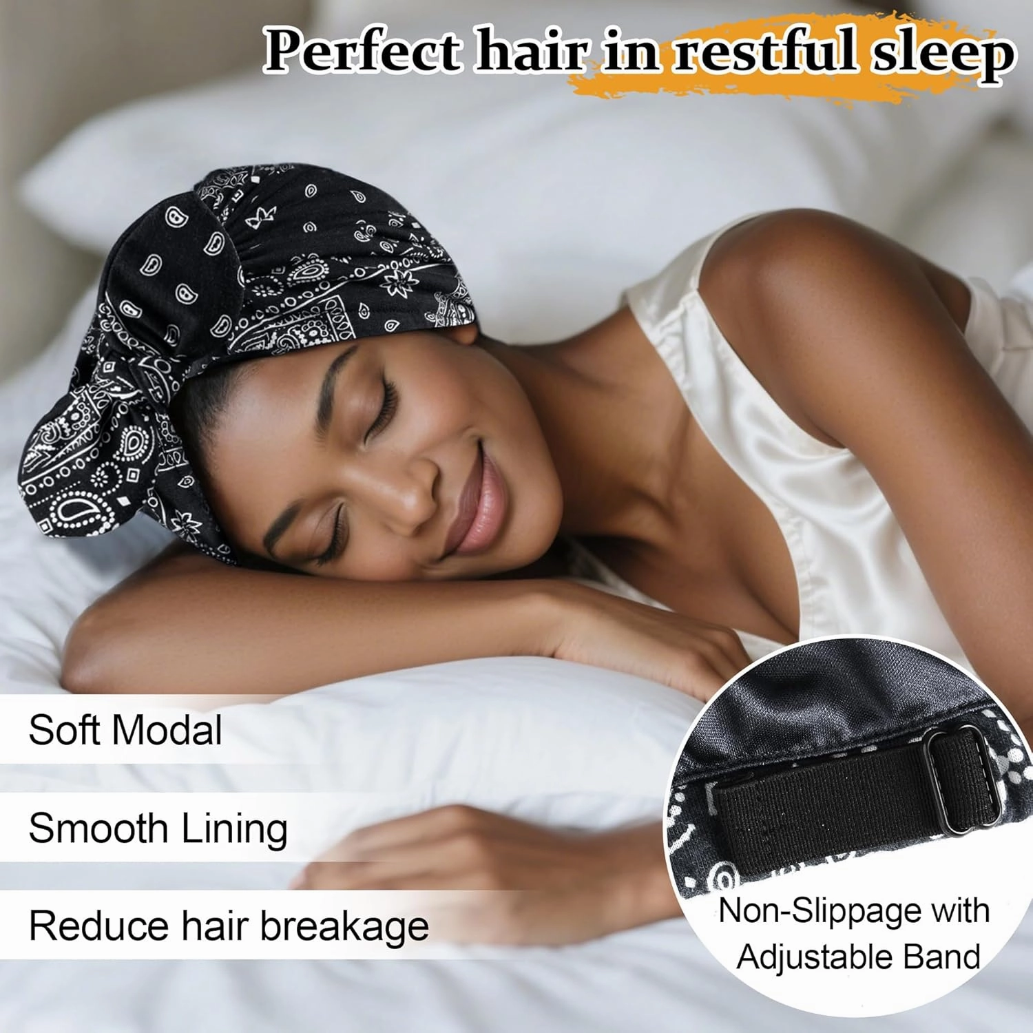 Ababalaya Satin Lined Beanies for Women Chemo Headwear Silky Lined Cotton Sleeping Cap