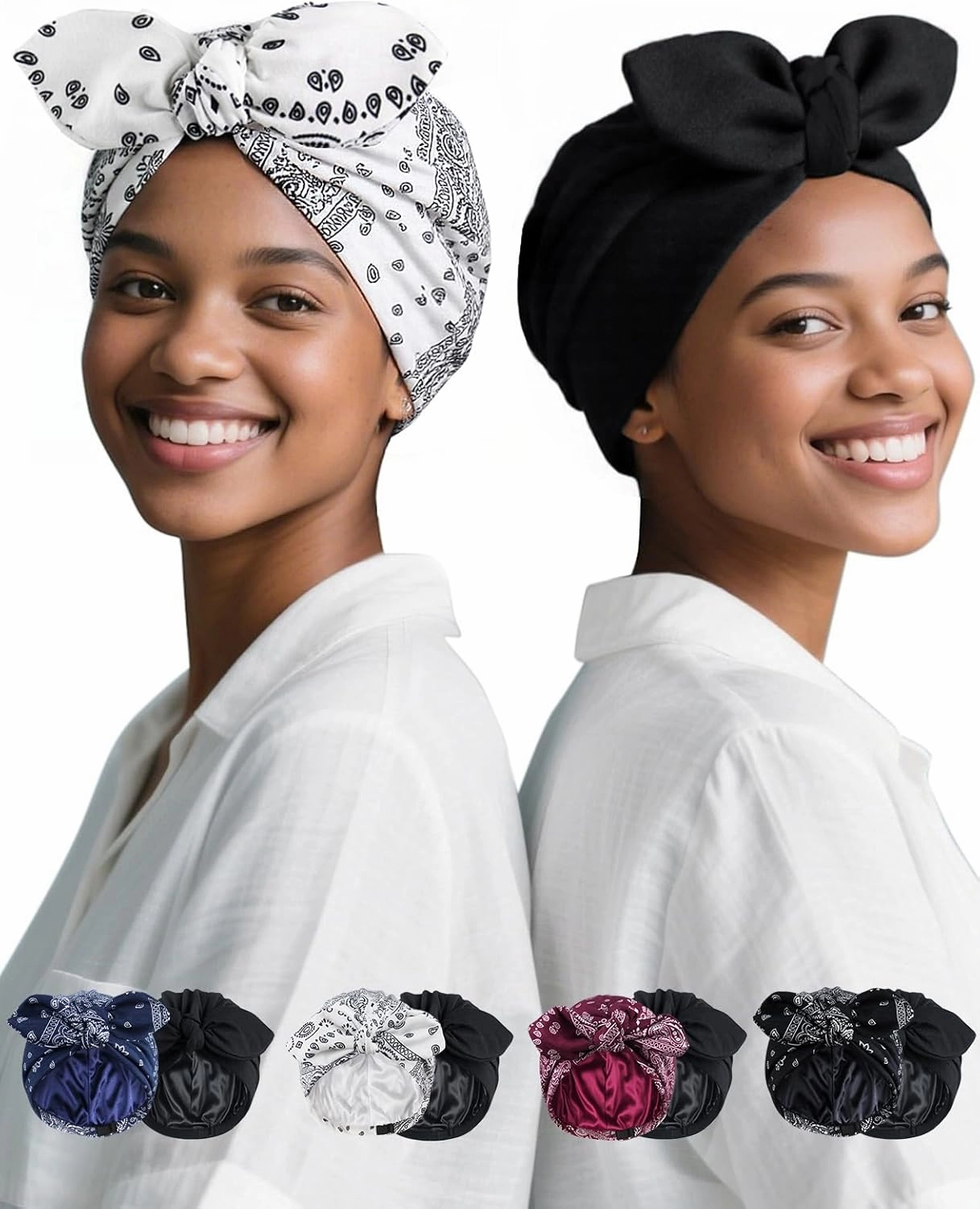 Ababalaya Satin Lined Beanies for Women Chemo Headwear Silky Lined Cotton Sleeping Cap