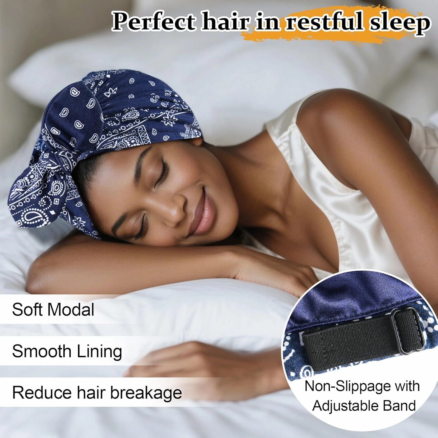 Ababalaya Satin Lined Beanies for Women Chemo Headwear Silky Lined Cotton Sleeping Cap