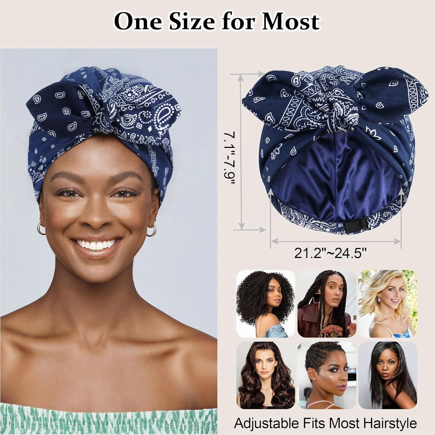 Ababalaya Satin Lined Beanies for Women Chemo Headwear Silky Lined Cotton Sleeping Cap