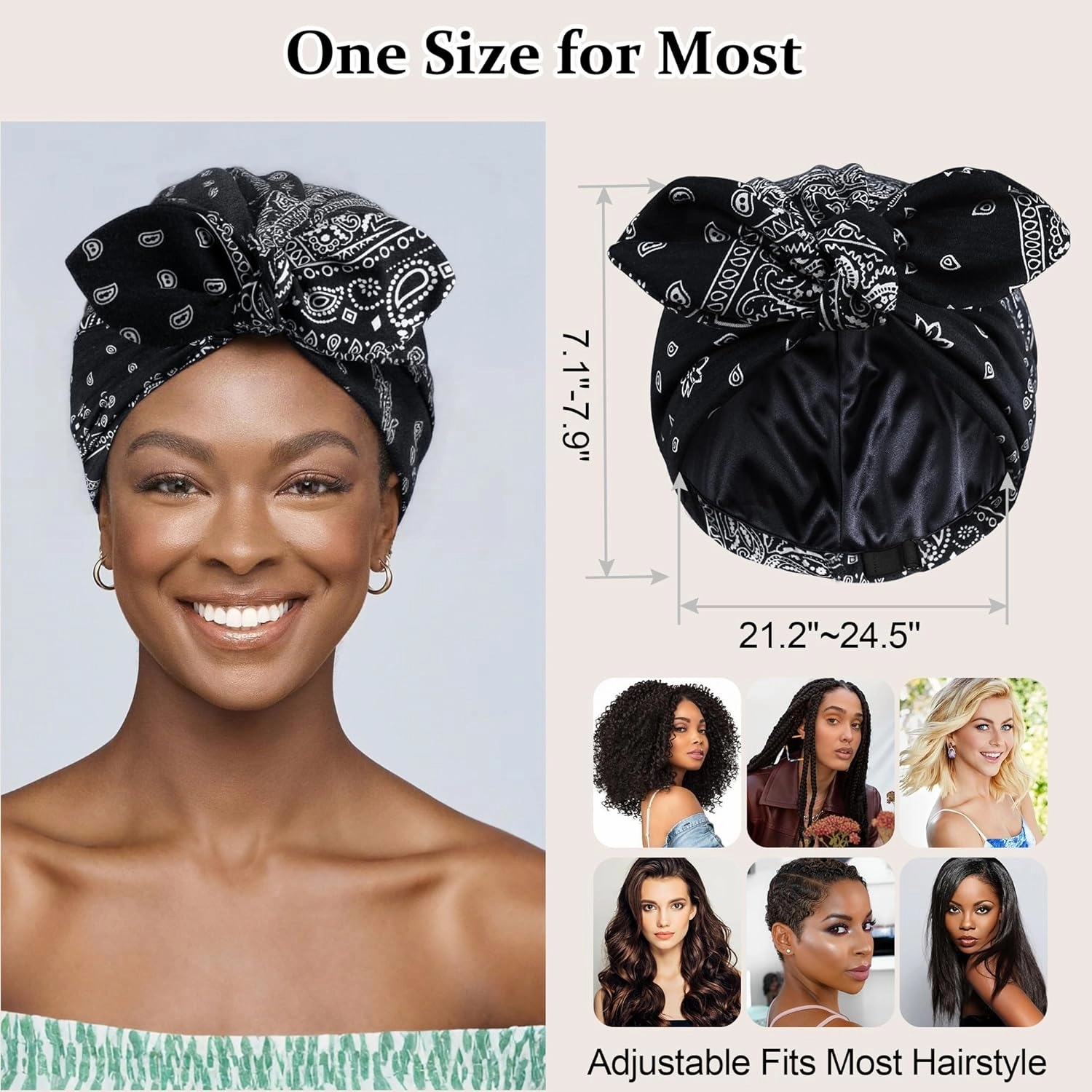 Ababalaya Satin Lined Beanies for Women Chemo Headwear Silky Lined Cotton Sleeping Cap