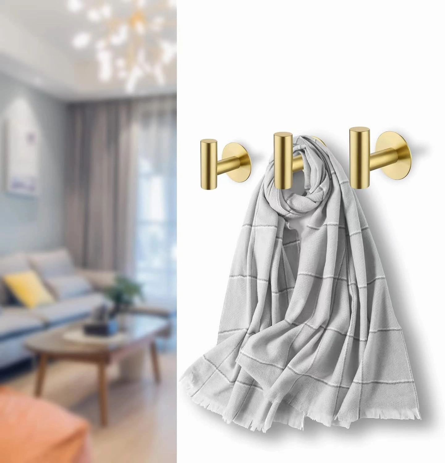 Adhesive Towel Hooks, Heavy Duty Wall Hooks Stainless Steel Waterproof Shower Towel Hooks - 4 Pack, Gold