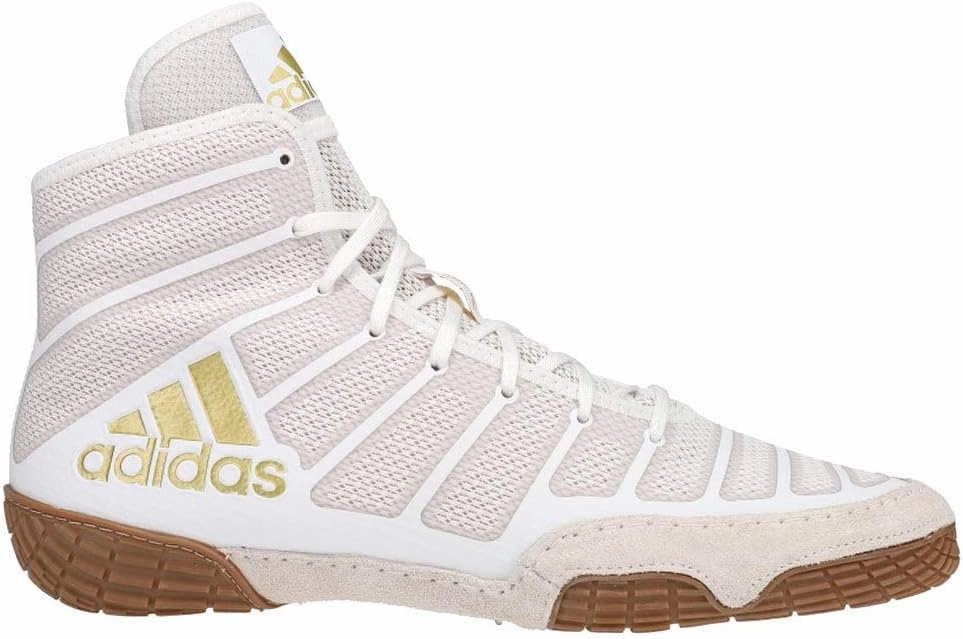 Adidas Men's Varner Wrestling Shoe, White/Matte Gold/Brown, 13