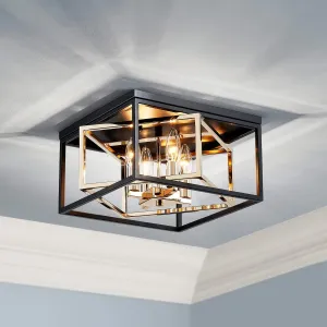 AGV LIGHTING CL035G Modern Flush Mount Ceiling Light Fixture, Close to Ceiling Light, E12 Base 3-Lights, L12 x W12 x H7, Matte Black & Shine Gold Finish