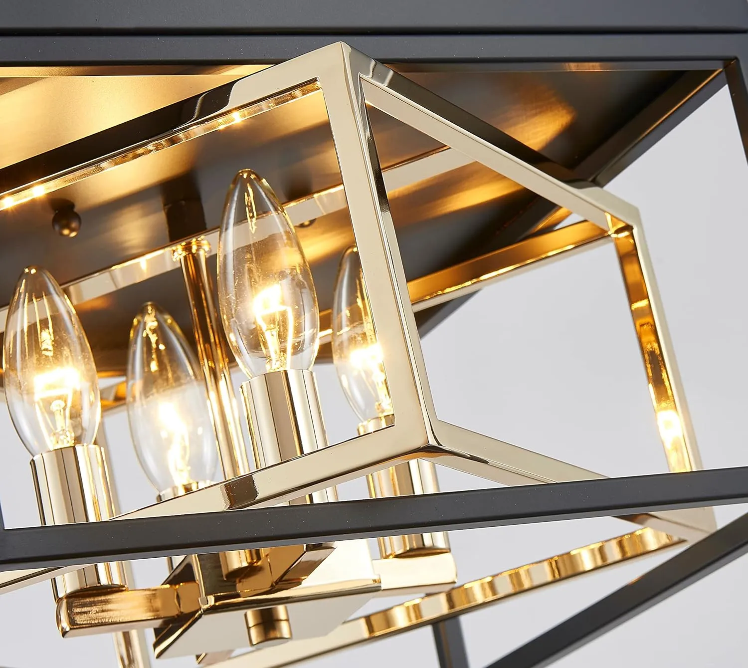 AGV LIGHTING CL035G Modern Flush Mount Ceiling Light Fixture, Close to Ceiling Light, E12 Base 3-Lights, L12 x W12 x H7, Matte Black & Shine Gold Finish