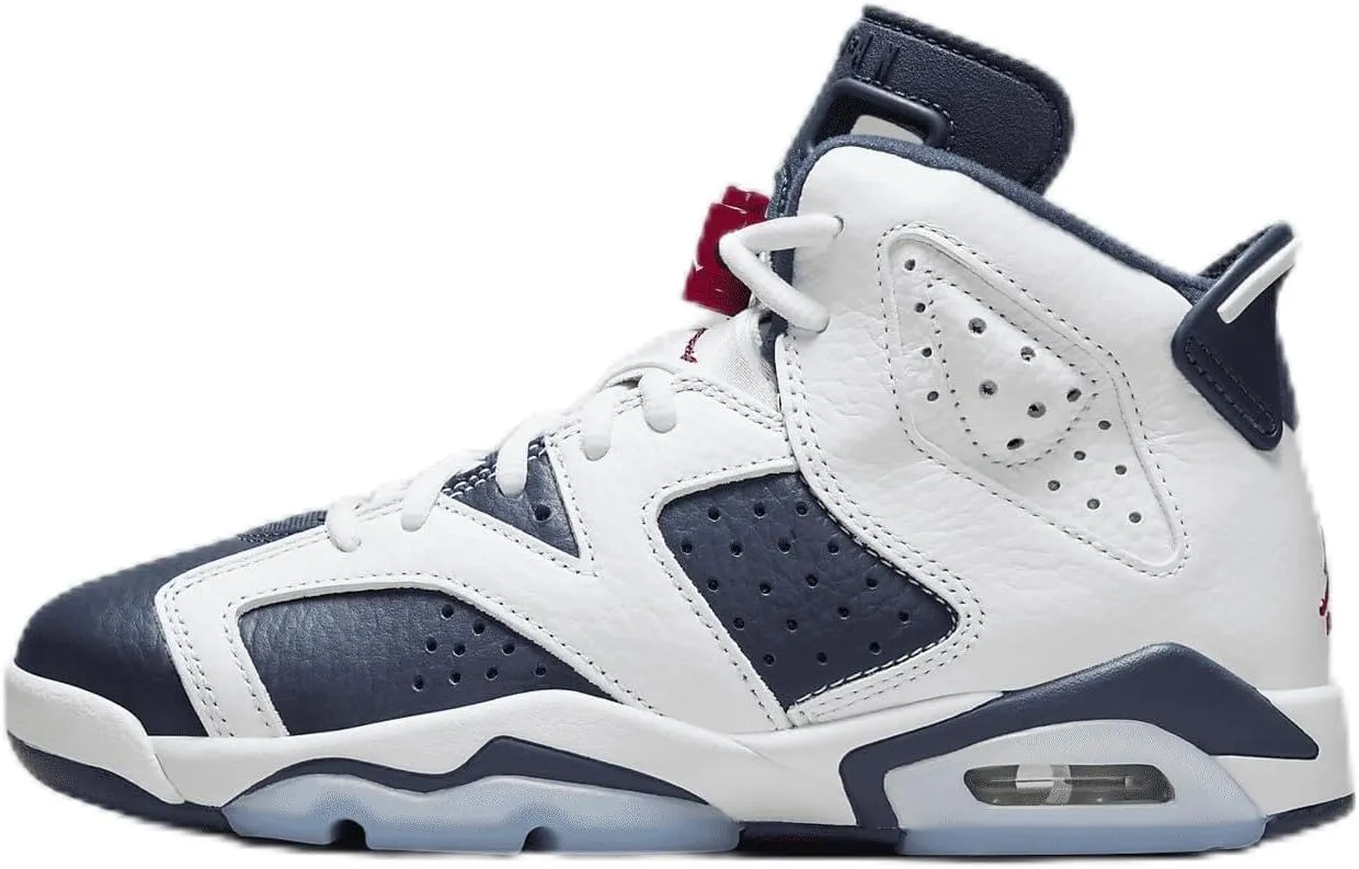 Air Jordan 6 Retro Big Kids' Shoes (384665-164, White/Midnight Navy/Varsity Red) Size 3.5
