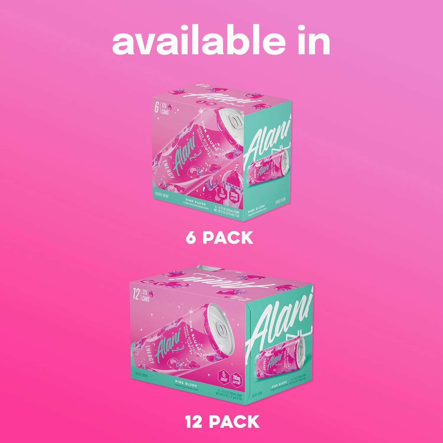 Alani Nu PINK SLUSH Sugar Free Low Calorie Energy Drinks | 200mg Caffeine | Paris Hilton x Alani Nu | Biotin B Vitamins | Zero Sugar | 15 Calories | 12 Fl Oz Cans | 12 Pack