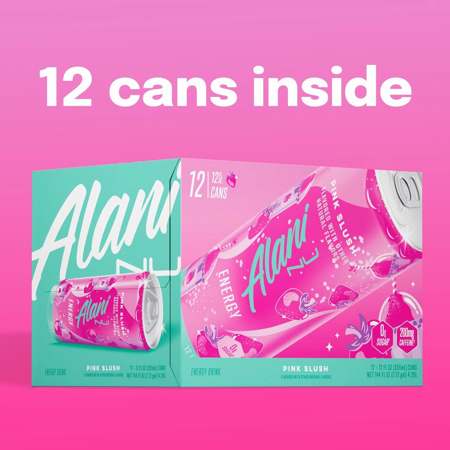 Alani Nu PINK SLUSH Sugar Free Low Calorie Energy Drinks | 200mg Caffeine | Paris Hilton x Alani Nu | Biotin B Vitamins | Zero Sugar | 15 Calories | 12 Fl Oz Cans | 12 Pack