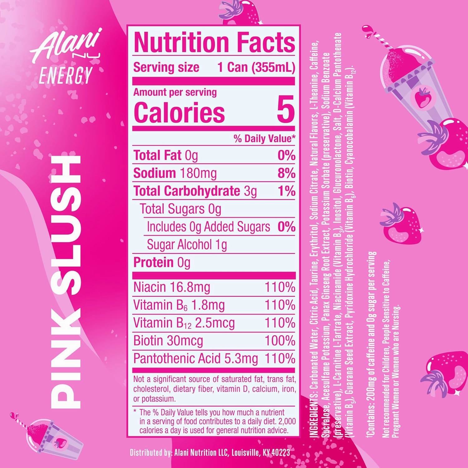 Alani Nu PINK SLUSH Sugar Free Low Calorie Energy Drinks | 200mg Caffeine | Paris Hilton x Alani Nu | Biotin B Vitamins | Zero Sugar | 15 Calories | 12 Fl Oz Cans | 12 Pack
