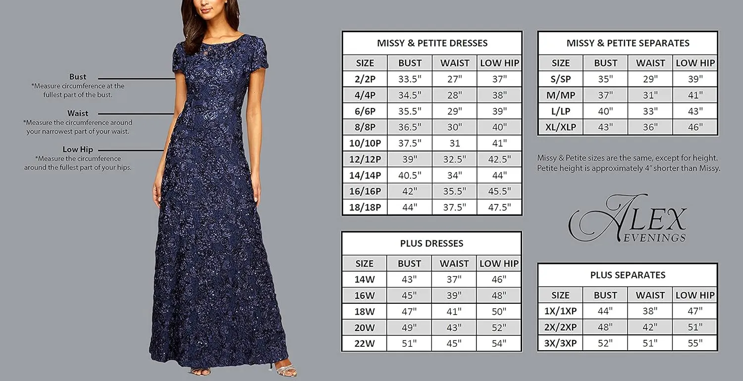 Alex Evenings Women's Long Column Dress with Sweetheart Neck (Petite and Regular)
