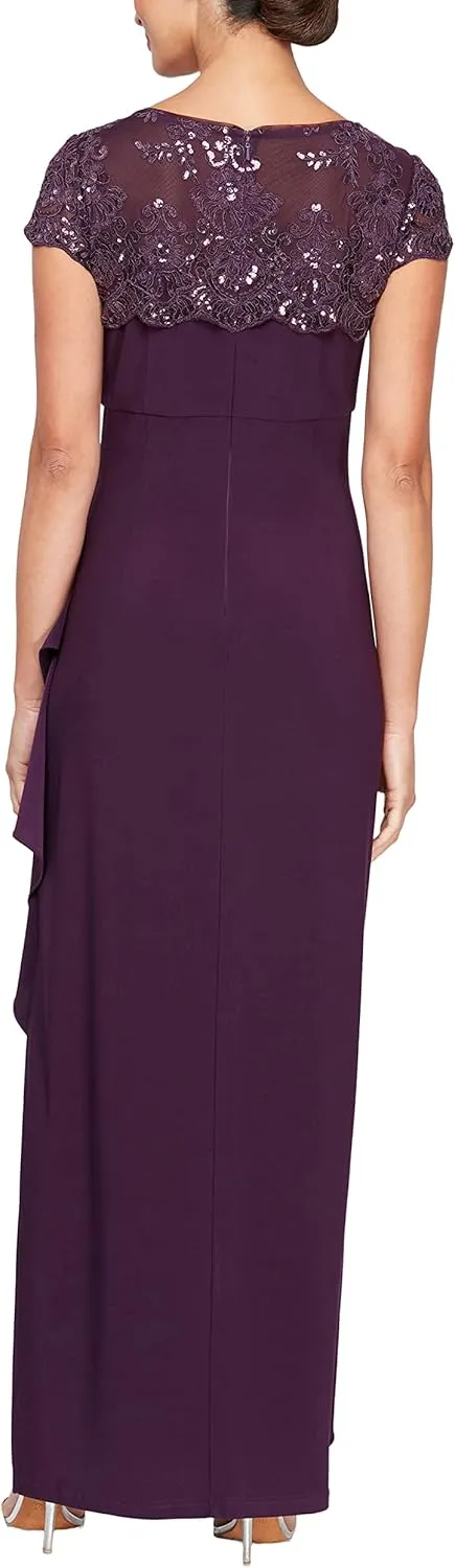Alex Evenings Women's Long Column Dress with Sweetheart Neck (Petite and Regular)